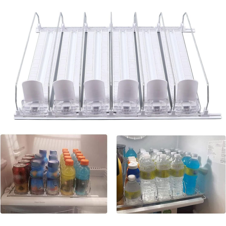 Drink Organizer for Fridge, 6 Rows Adjustable Width Automatic Pusher Glide, Self Pushing Soda Can Organizer for Refrigerator, Large Capacity, Automatic Drink Dispenser for Fridge - Just Closeouts Canada Inc.X004BKA9AH
