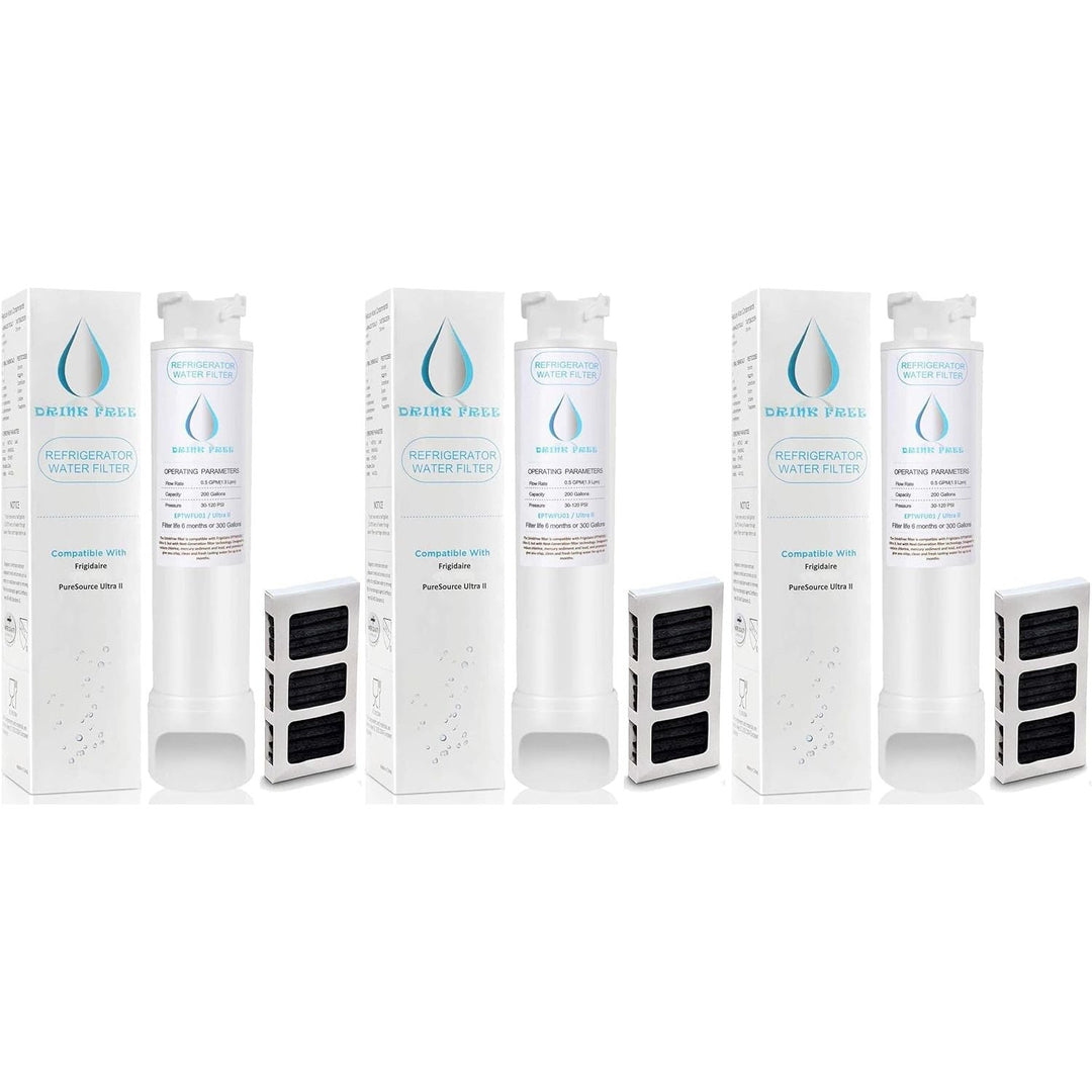 Drinkfree Refrigerator Water Filter Compatible with Frigidaire EPTWFU01 Puresource Ultra II, FPBC2277RF FPBG2277RF, and Air Filter Fits Paultra2 Pure Air II ultra 2, (3+3 combo) - Just Closeouts Canada Inc.