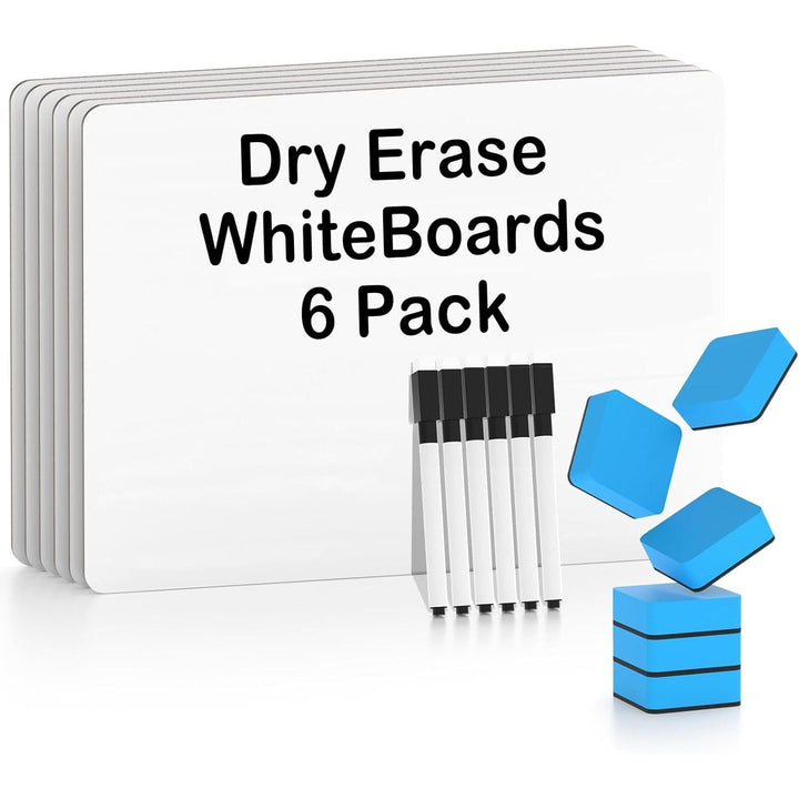 Dry Erase White Boards, 6 Pack Double - Sided Portable Small Whiteboard Set for Teachers, Office, Work, Lapboard Including 6 Markers, 6 Eraser (9x12'') - Just Closeouts Canada Inc.