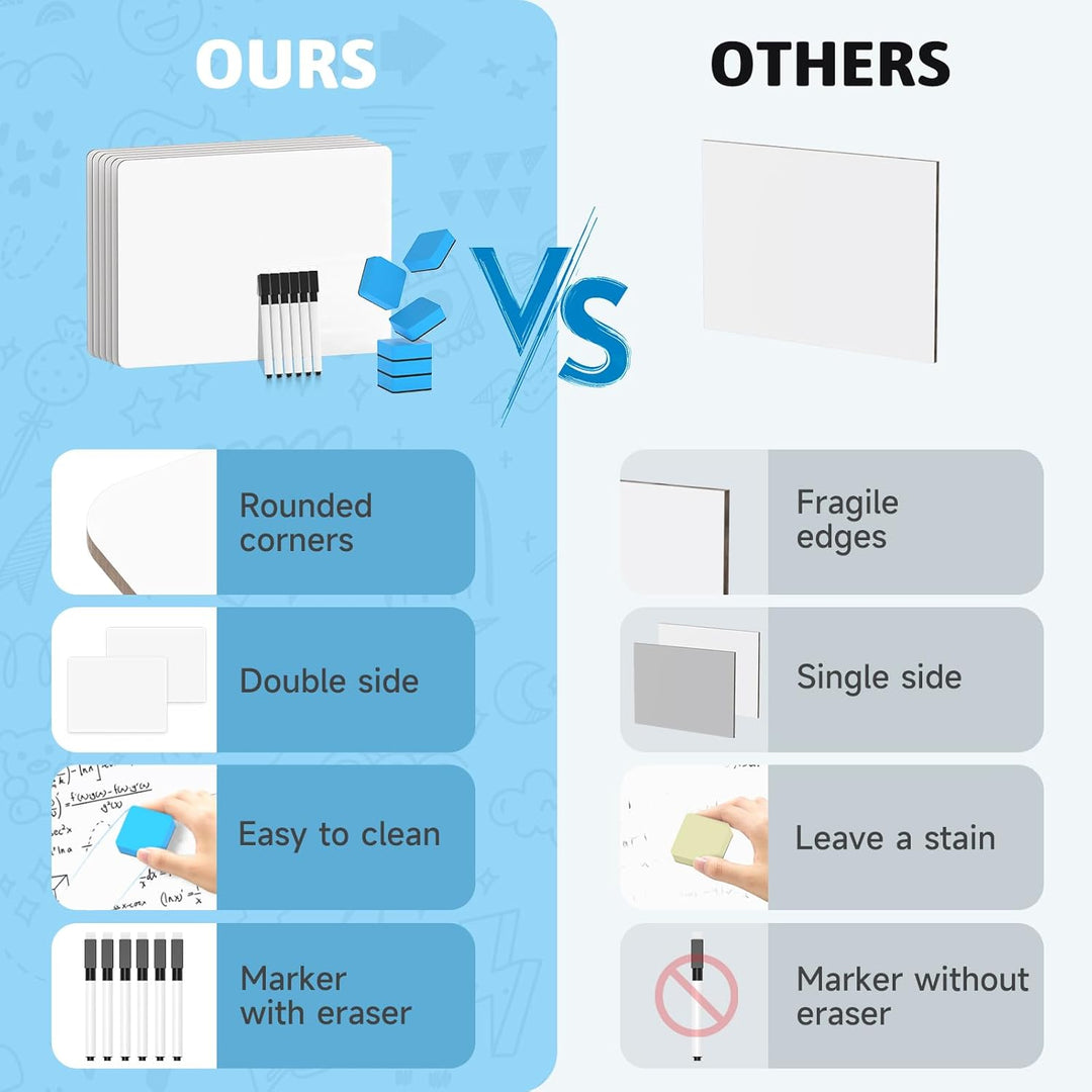 Dry Erase White Boards, 6 Pack Double - Sided Portable Small Whiteboard Set for Teachers, Office, Work, Lapboard Including 6 Markers, 6 Eraser (9x12'') - Just Closeouts Canada Inc.