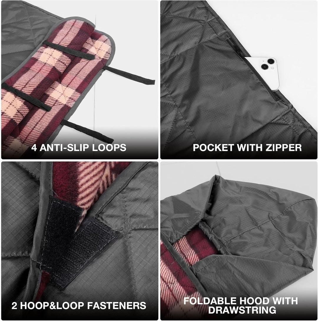 DUKUSEEK Hooded Outdoor Blanket, 79" x 59", Black & Red Plaid - Just Closeouts Canada Inc.