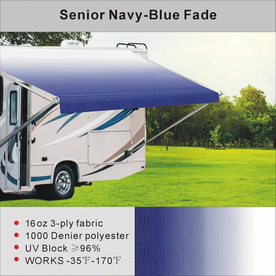 Dulepax RV Awning Fabric Replacement(14.2ft Fabric) Heavy Duty 16oz Vinyl Fabric - Camper Awning Replacement Universal Replacement RV Awnings for All Awning Brands - Senior Fade Blue - Just Closeouts Canada Inc.