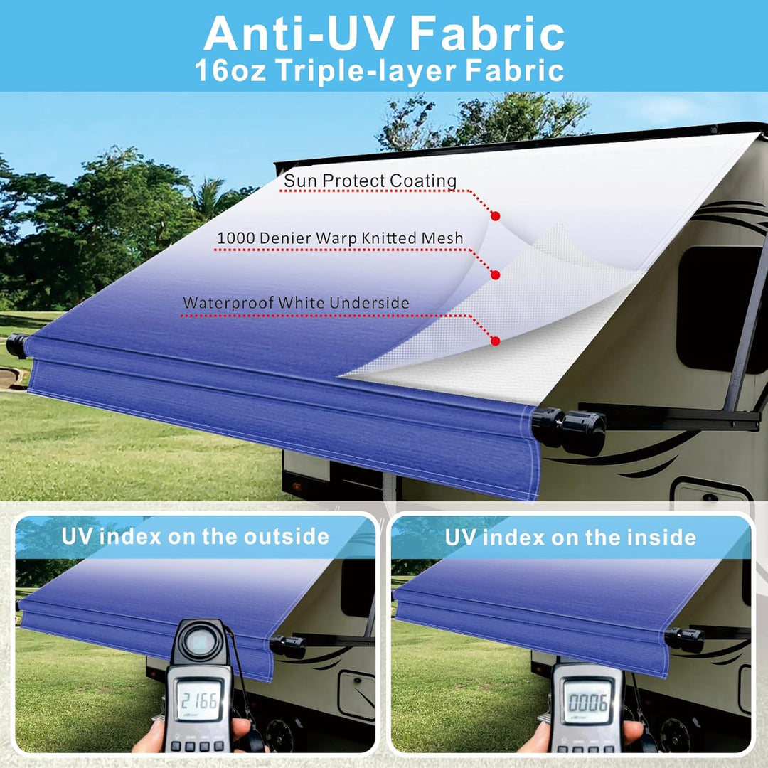 Dulepax RV Awning Fabric Replacement(14.2ft Fabric) Heavy Duty 16oz Vinyl Fabric - Camper Awning Replacement Universal Replacement RV Awnings for All Awning Brands - Senior Fade Blue - Just Closeouts Canada Inc.