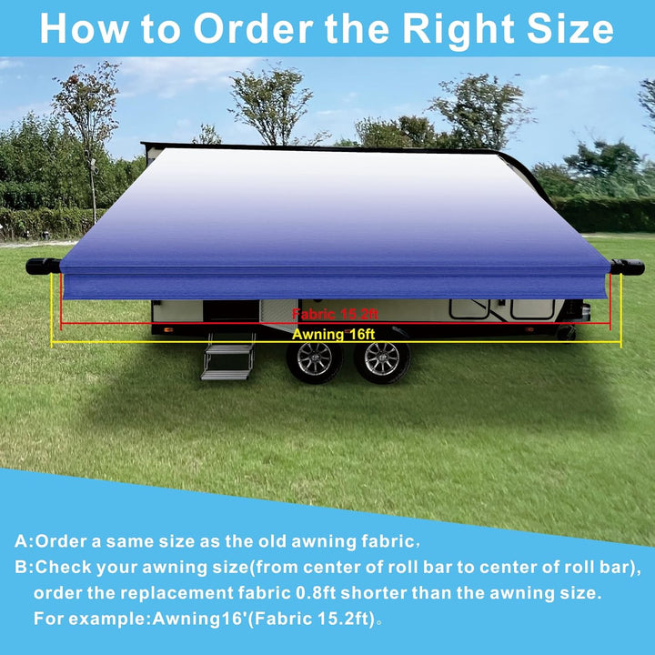 Dulepax RV Awning Fabric Replacement(14.2ft Fabric) Heavy Duty 16oz Vinyl Fabric - Camper Awning Replacement Universal Replacement RV Awnings for All Awning Brands - Senior Fade Blue - Just Closeouts Canada Inc.