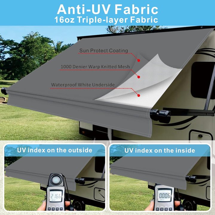 Dulepax RV Awning Fabric Replacement(16.2ft Fabric) Heavy Duty 16 oz Vinyl Fabric Awning for Camper, Universal Camper Awning Replacement for All Trailer Awning Brands Grey - Just Closeouts Canada Inc.