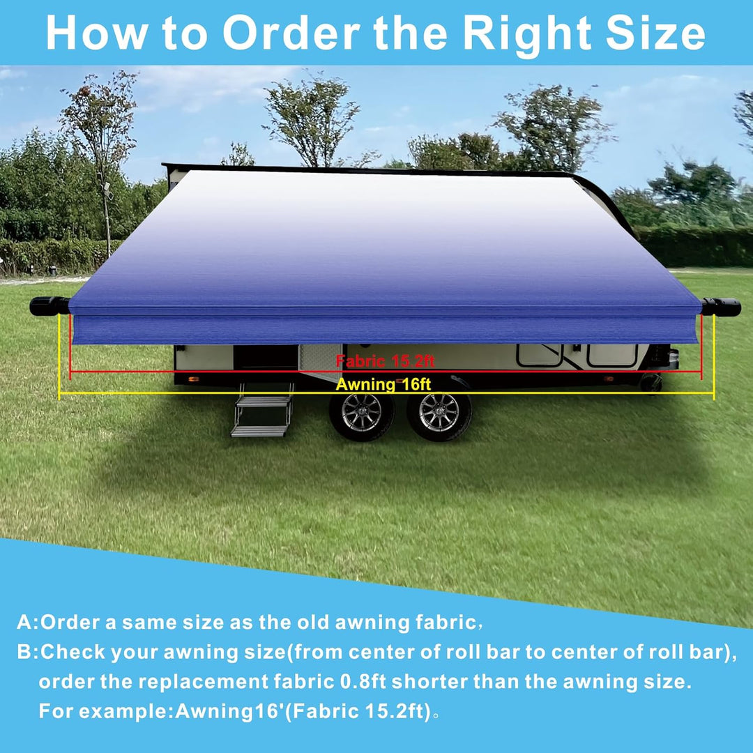 Dulepax RV Awning Fabric Replacement(9.2ft Fabric) Heavy Duty 16oz Vinyl Fabric - Camper Awning Replacement Universal Replacement RV Awnings for All Awning Brands - Senior Fade Blue - Just Closeouts Canada Inc.