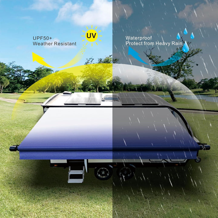 Dulepax RV Awning Fabric Replacement(9.2ft Fabric) Heavy Duty 16oz Vinyl Fabric - Camper Awning Replacement Universal Replacement RV Awnings for All Awning Brands - Senior Fade Blue - Just Closeouts Canada Inc.
