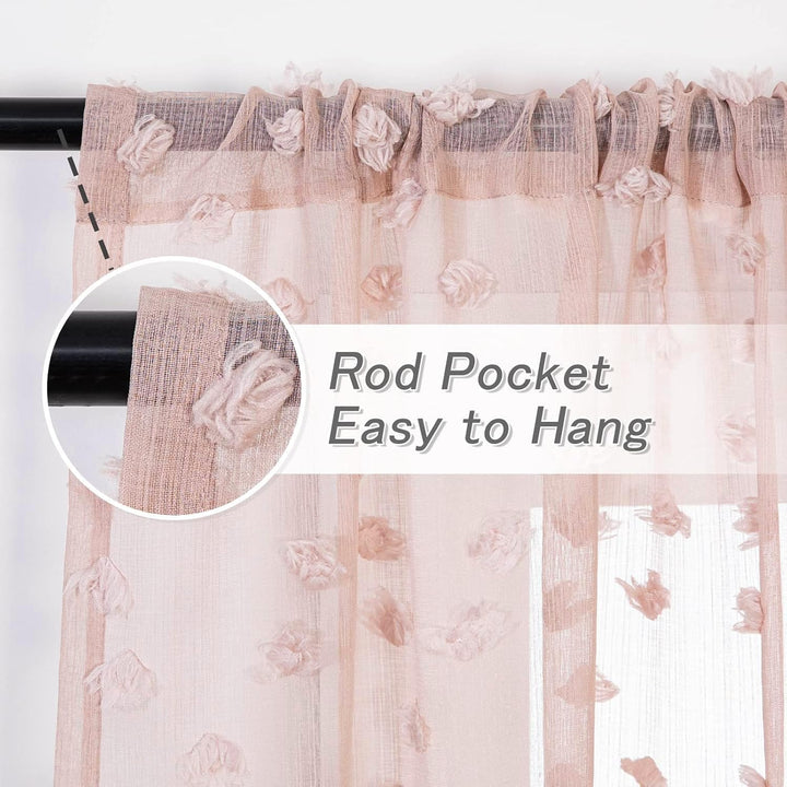 Dusty Pink Pom-Pom Sheer Curtains, 52 × 84 Inches, 2 Panels - Just Closeouts Canada Inc.X001M4W4T9