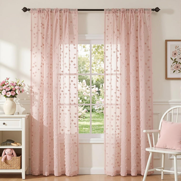 Dusty Pink Pom-Pom Sheer Curtains, 52 × 84 Inches, 2 Panels - Just Closeouts Canada Inc.X001M4W4T9