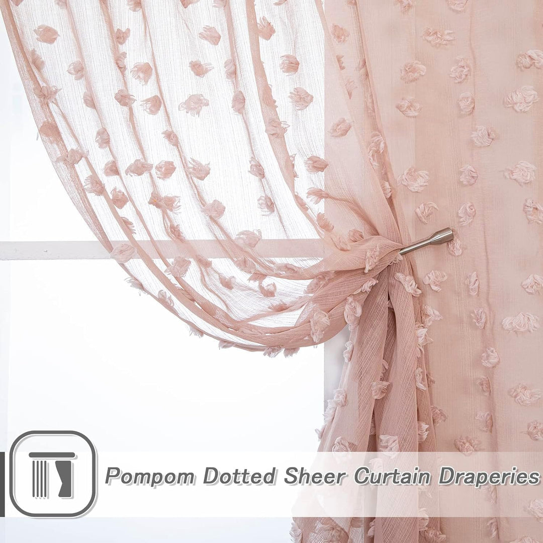 Dusty Pink Pom-Pom Sheer Curtains, 52 × 84 Inches, 2 Panels - Just Closeouts Canada Inc.X001M4W4T9