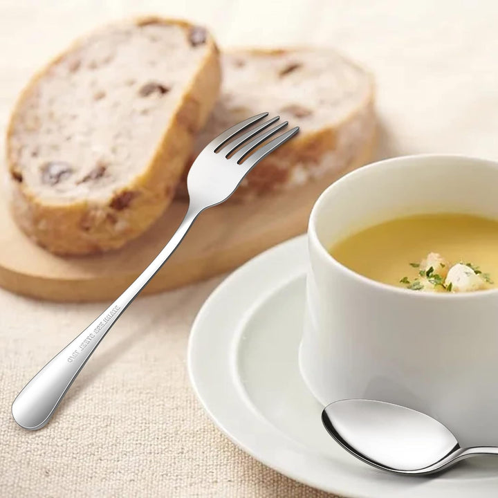 E - far 16 - Piece Dinner Forks and Spoons, Stainless Steel Silverware Flatware Eating Utensils Set for Home Kitchen Restaurant, Food Grade Metal & Simple Design, Mirror Finish & Dishwasher Safe, 8 Inch - Just Closeouts Canada Inc.