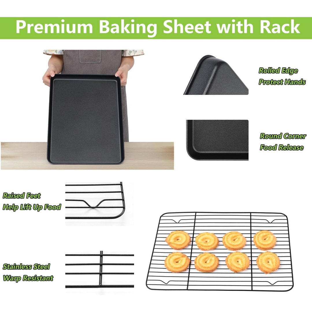 E - far Nonstick Baking Sheet with Rack Set, 16 x 12 x 1 Inch Cookie Sheet Baking Pan with Cooling Rack for Oven, Commercial Grade & Non - Toxic, Easy to Clean - Just Closeouts Canada Inc.
