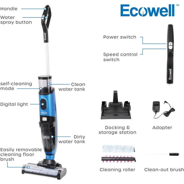 Ecowell Cordless Wet Dry Vacuum Cleaner Multi-Surface for Hard Floors and Area Rug, Voice Prompt, LULU Quick Clean P04, Blue - Just Closeouts Canada Inc.