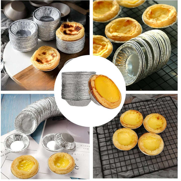 Egg Tart Mold, 100 Pack Aluminum Foil Tart/Pie Tins Pans, Kitchen Aluminum Foil Egg Tart Pie Tins, Pans for Baking, Cooking, Storage and Reheating - Just Closeouts Canada Inc.