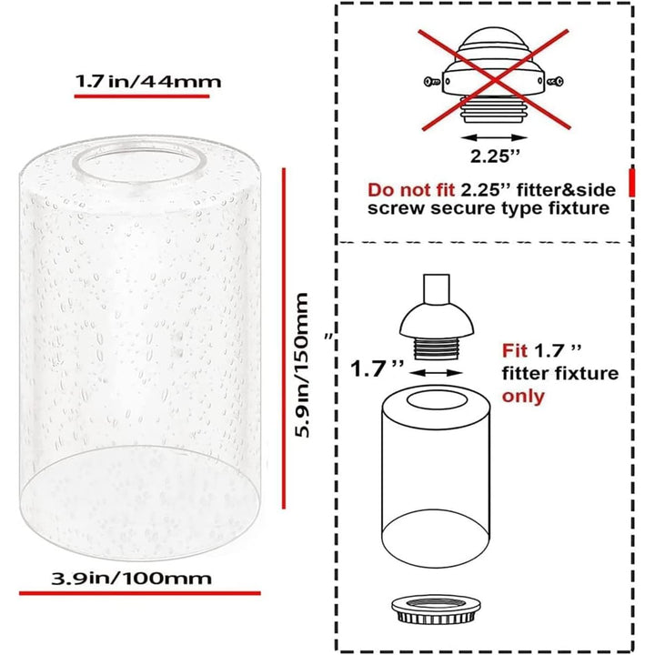 Eietonte 6 Pack Clear Seeded Glass Lamp Shades, 5.9in Height, 3.9in Diameter, 1.7in Fitter, Cylinder Bubble Glass Shade Covers, Seeded Glass Replacement for Pendant Light Chandelier Wall Sconce - Just Closeouts Canada Inc.
