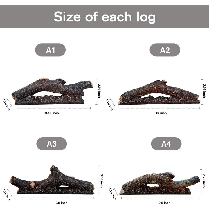 Electric Fireplace Wall Fireplace Recessed Electric Fireplace Fake Fireplace Logs Synthetic Resin Decoration Electric Transparent Logs Flame Suitable for 60" Electric Fireplaces 6Pieces - Just Closeouts Canada Inc.