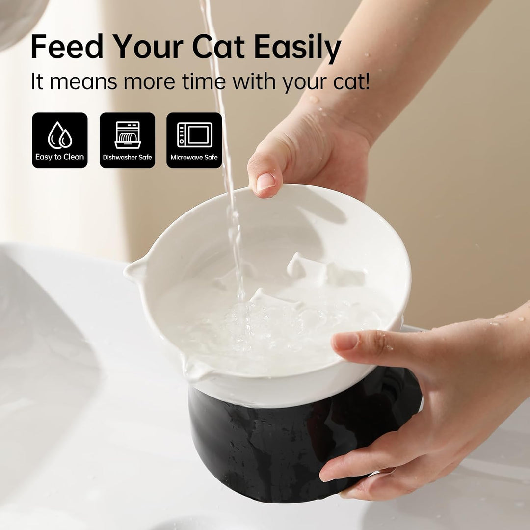 Elevated Cat Slow Feeder Bowl - Ceramic Cat Bowl Slow Eating - Cat Puzzle Feeders - Tilted Raised Cat Food Bowl Anti Vomiting - Whisker Friendly Cat Feeding Bowl - Dishwasher Microwave Safe - 6 Inch 39 - Just Closeouts Canada Inc.
