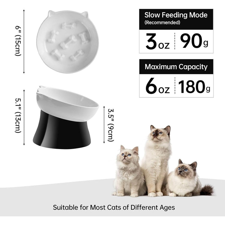 Elevated Cat Slow Feeder Bowl - Ceramic Cat Bowl Slow Eating - Cat Puzzle Feeders - Tilted Raised Cat Food Bowl Anti Vomiting - Whisker Friendly Cat Feeding Bowl - Dishwasher Microwave Safe - 6 Inch 39 - Just Closeouts Canada Inc.