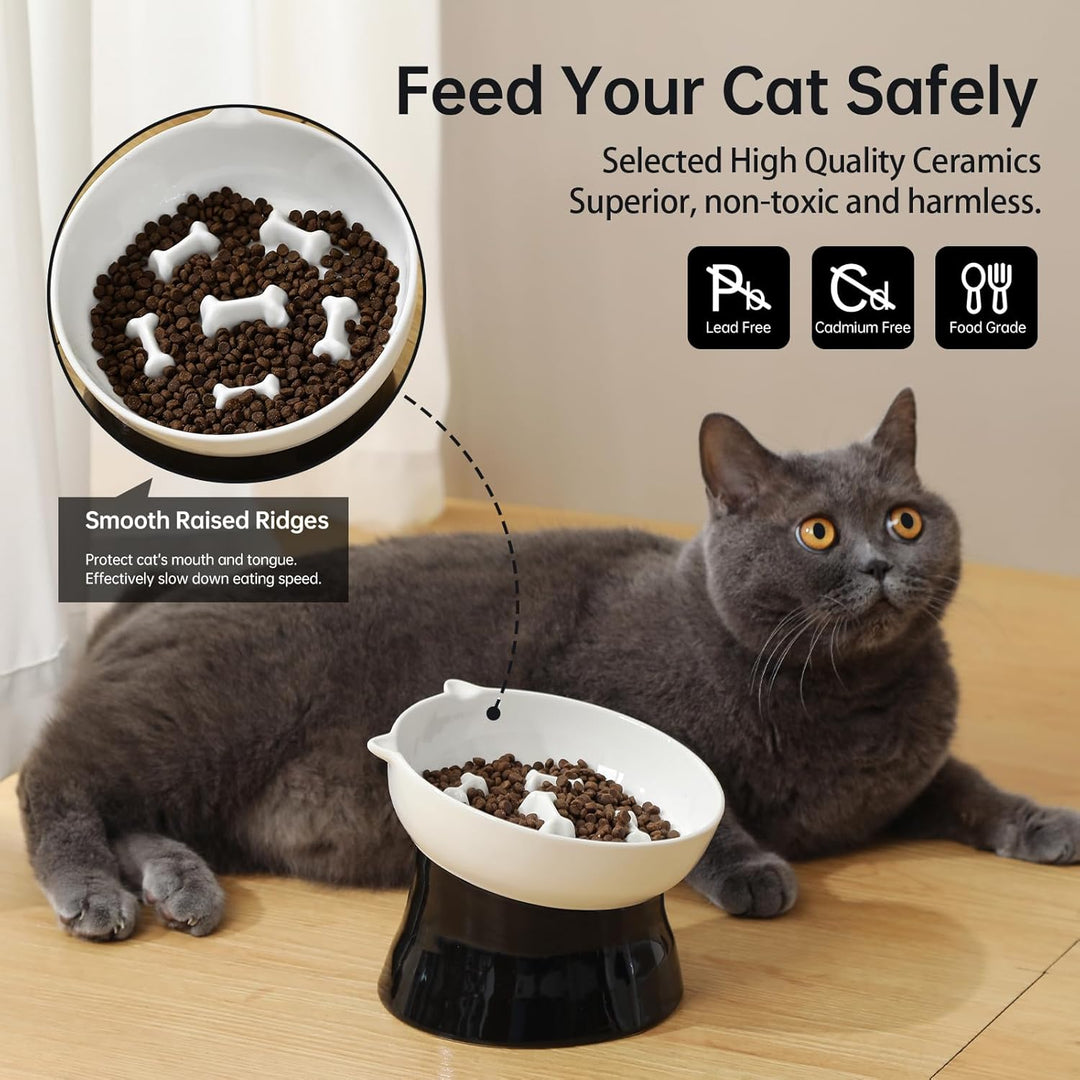 Elevated Cat Slow Feeder Bowl - Ceramic Cat Bowl Slow Eating - Cat Puzzle Feeders - Tilted Raised Cat Food Bowl Anti Vomiting - Whisker Friendly Cat Feeding Bowl - Dishwasher Microwave Safe - 6 Inch 39 - Just Closeouts Canada Inc.