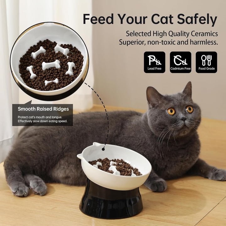 Elevated Cat Slow Feeder Bowl - Ceramic Cat Bowl Slow Eating - Cat Puzzle Feeders - Tilted Raised Cat Food Bowl Anti Vomiting - Whisker Friendly Cat Feeding Bowl - Dishwasher Microwave Safe - 6 Inch 39 - Just Closeouts Canada Inc.