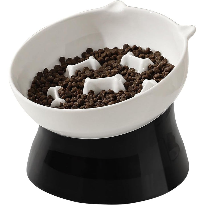 Elevated Cat Slow Feeder Bowl - Ceramic Cat Bowl Slow Eating - Cat Puzzle Feeders - Tilted Raised Cat Food Bowl Anti Vomiting - Whisker Friendly Cat Feeding Bowl - Dishwasher Microwave Safe - 6 Inch 39 - Just Closeouts Canada Inc.