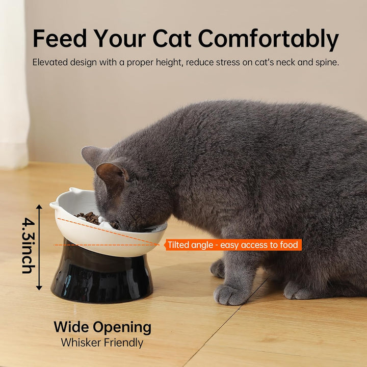 Elevated Cat Slow Feeder Bowl - Ceramic Cat Bowl Slow Eating - Cat Puzzle Feeders - Tilted Raised Cat Food Bowl Anti Vomiting - Whisker Friendly Cat Feeding Bowl - Dishwasher Microwave Safe - 6 Inch 39 - Just Closeouts Canada Inc.
