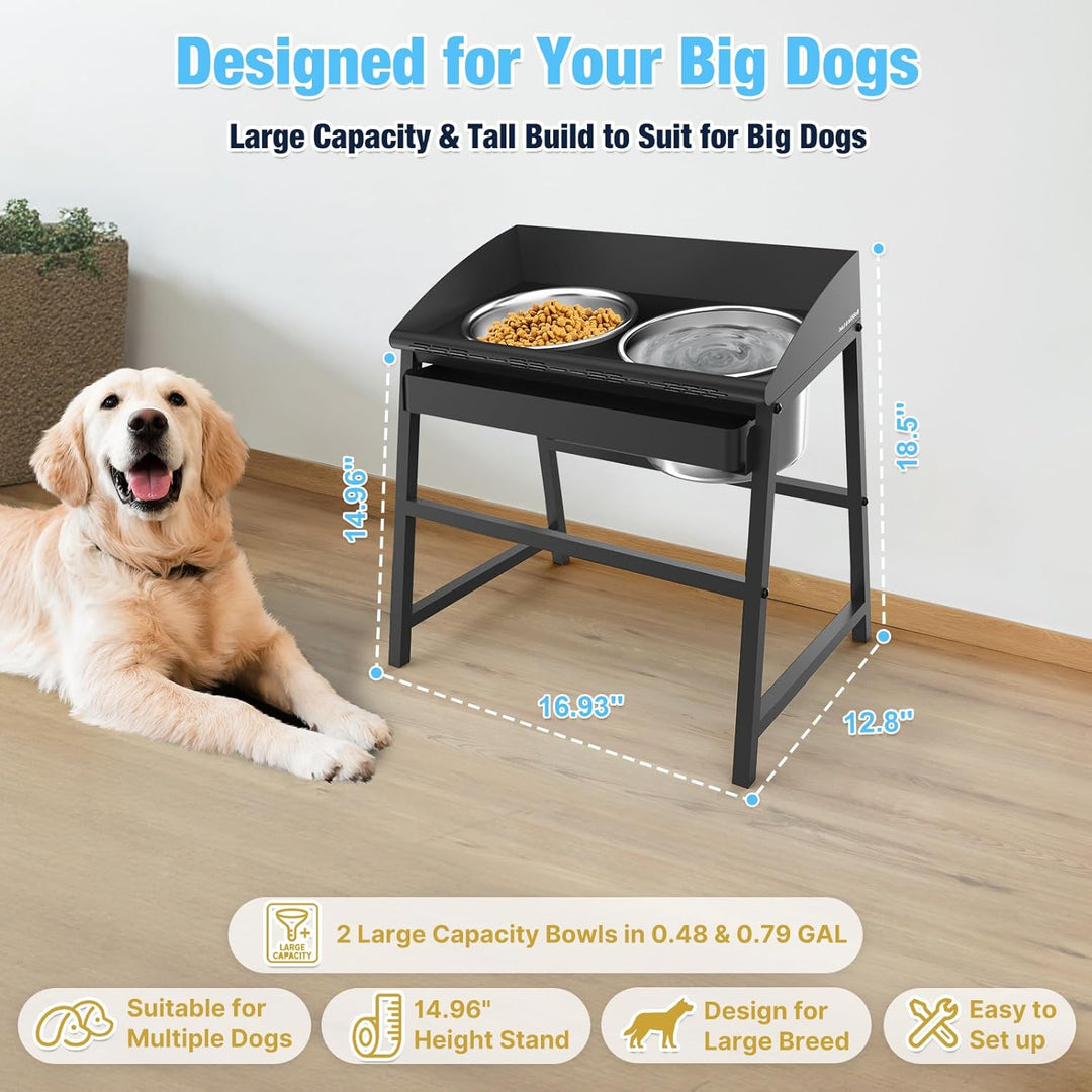 Elevated Dog Bowls for Large Dog, 15Ò Tall Raised Food and Water Bowl Set with Stand, Full Metal Spill Proof Design and Stainless Bowls for Indoor & Outdoor Use - Just Closeouts Canada Inc.