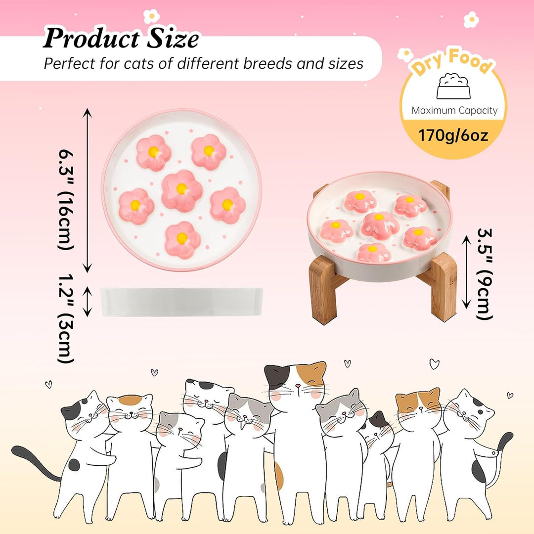 Elevated Slow Feeder Cat Bowl - Raised Cat Food Bowl with Anti - Slip Bamboo Stand - Slow Feeding Cat Plate - Colorful Maze Cat Dish Healthy Eating - Fun Cat Puzzle Feeder - 6 OZ - Blush Pink Flower - Just Closeouts Canada Inc.