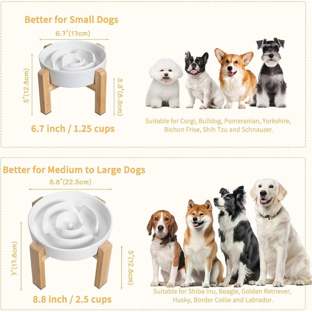 Elevated Slow Feeder Dog Bowl - Raised Ceramic Dog Bowl with Anti - Slip Stand - Fun Maze Dog Feeding Bowl for Fast Eater - Heavy Dog Food Dish - Designed for Small and Medium Dogs - White - 6.7 inch - Just Closeouts Canada Inc.