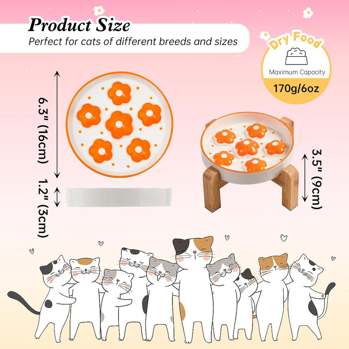 Elevated Slow Feeding Cat Bowl - Raised Anti - Slip Bamboo Stand - Colorful Maze Cat Dish - 6 OZ - Bright Orange Flower - Just Closeouts Canada Inc.X0046UMQSZ