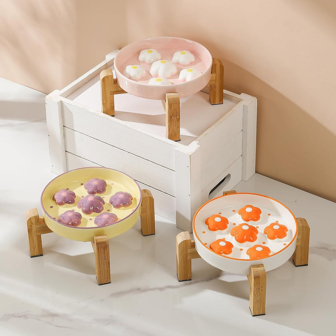 Elevated Slow Feeding Cat Bowl - Raised Anti - Slip Bamboo Stand - Colorful Maze Cat Dish - 6 OZ - Bright Orange Flower - Just Closeouts Canada Inc.X0046UMQSZ