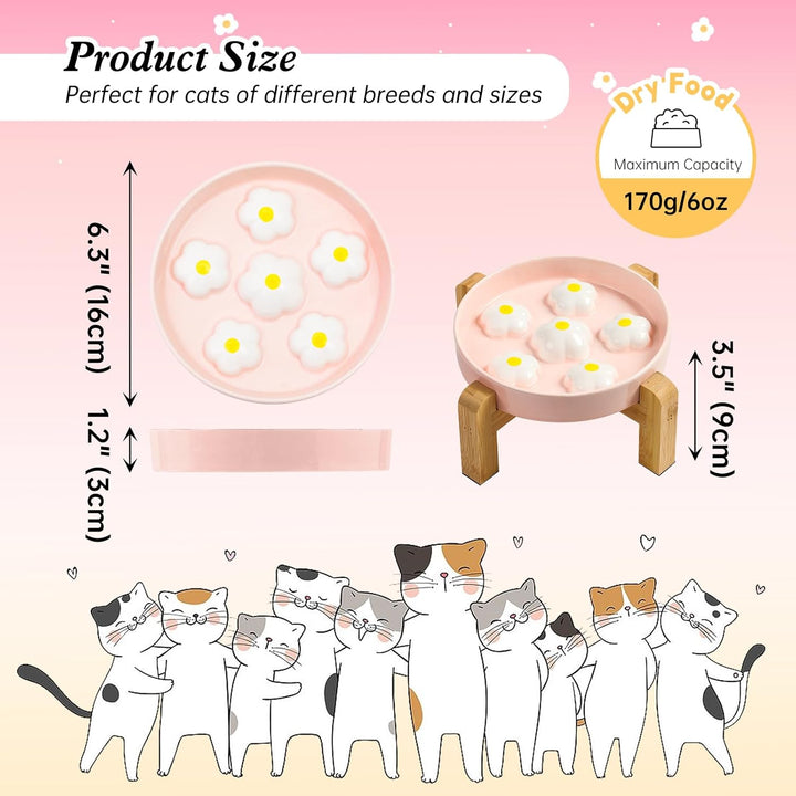 Elevated Slow Feeding Cat Feeder: Raised Cat Feeder with Non - Slip Bamboo Stand: Slow Feeder for Cats, White Flower - Just Closeouts Canada Inc.X0046UC8R9