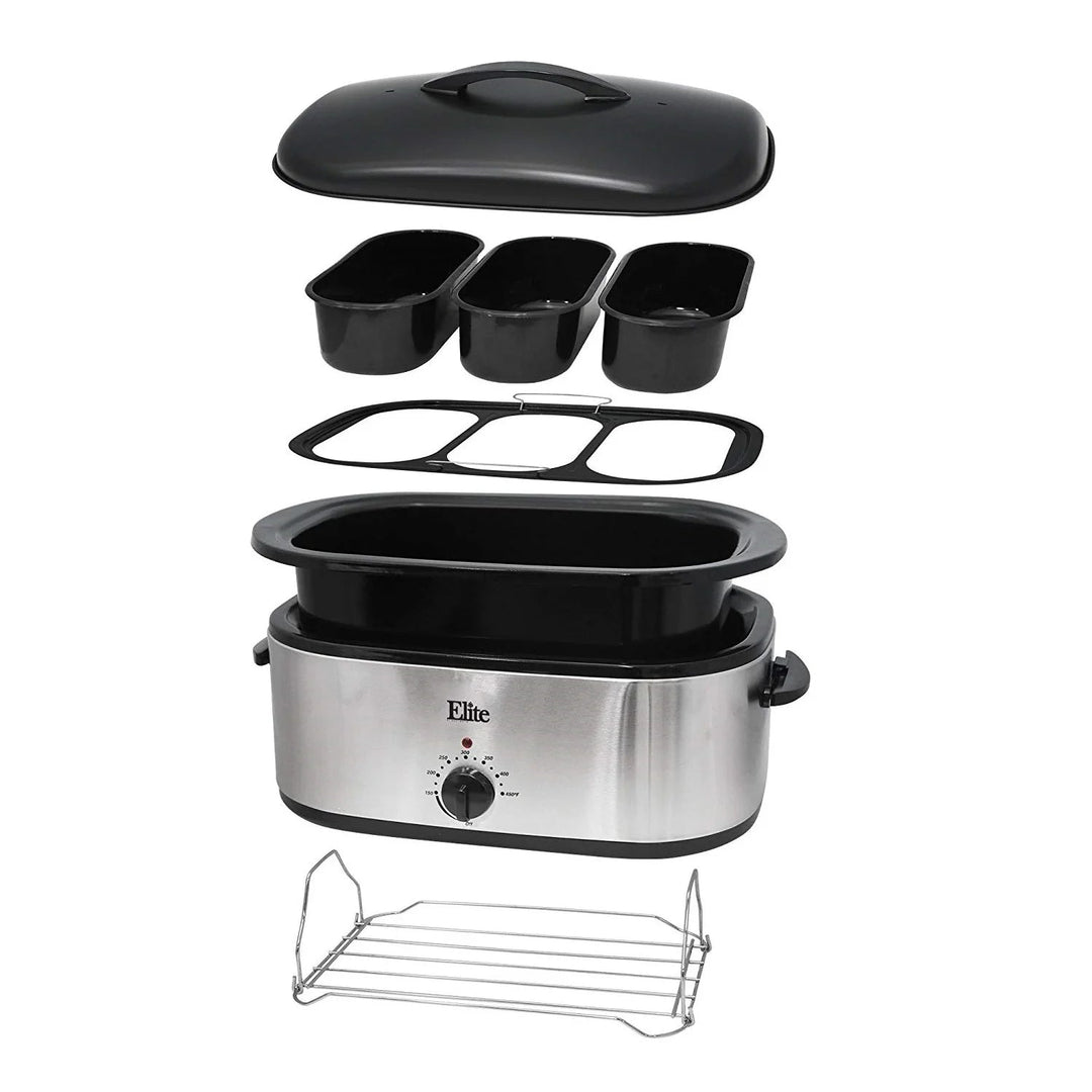 Elite Gourmet 18 Qt. Slow Cooker w/ Roaster Oven Rack 22 lb cap, Stainless Steel, ERO - 118SS - Just Closeouts Canada Inc.
