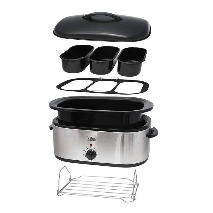 Elite Gourmet 18 Qt. Slow Cooker w/ Roaster Oven Rack 22 lb cap, Stainless Steel, ERO - 118SS - Just Closeouts Canada Inc.