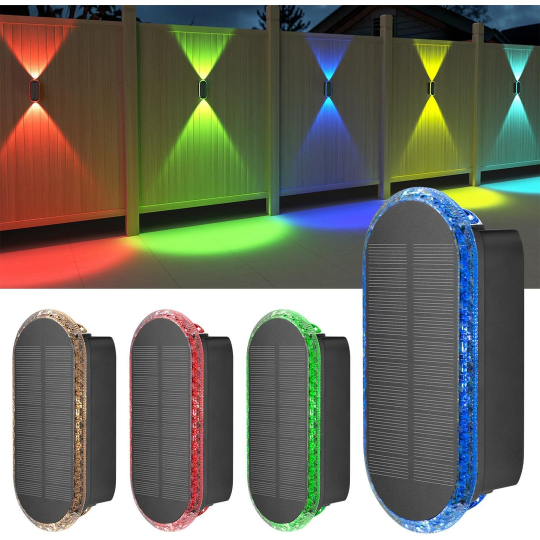Ellasay Solar Fence Lights, 4 - Pack Fence Lights Solar Powered 8 WRGB Color Modes, Up & Down Waterproof Solar Wall Lights for Outdoor,Yard,Pool,Porch,Patio,Railing - Just Closeouts Canada Inc.