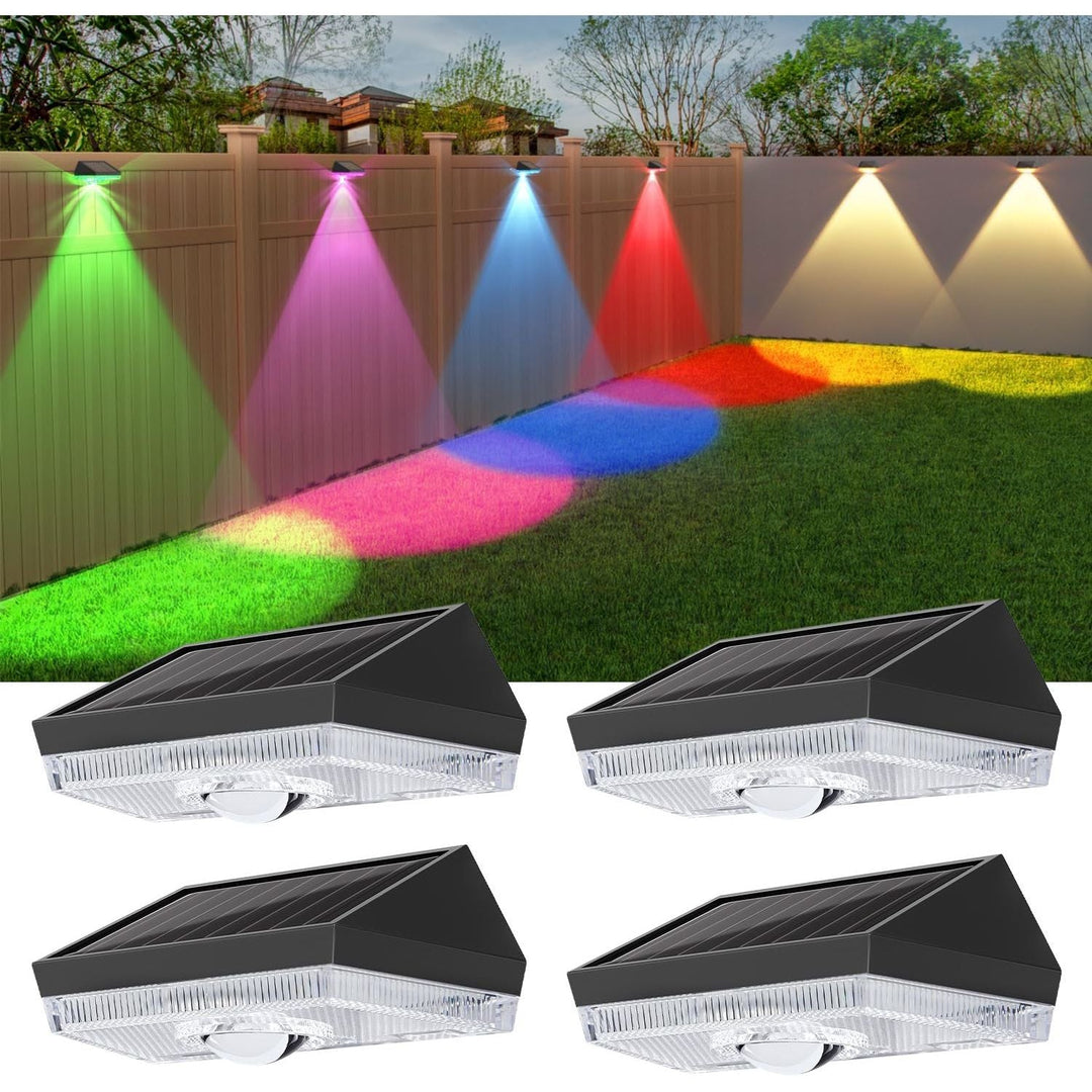 Ellasay Solar Fence Lights Outdoor: Solar Powered Deck Light - 10 Lighting Modes with RGB - Waterproof IP65 - Led Lens Wall Decor for Garden Patio Backyard Porch 4 Pack - Just Closeouts Canada Inc.