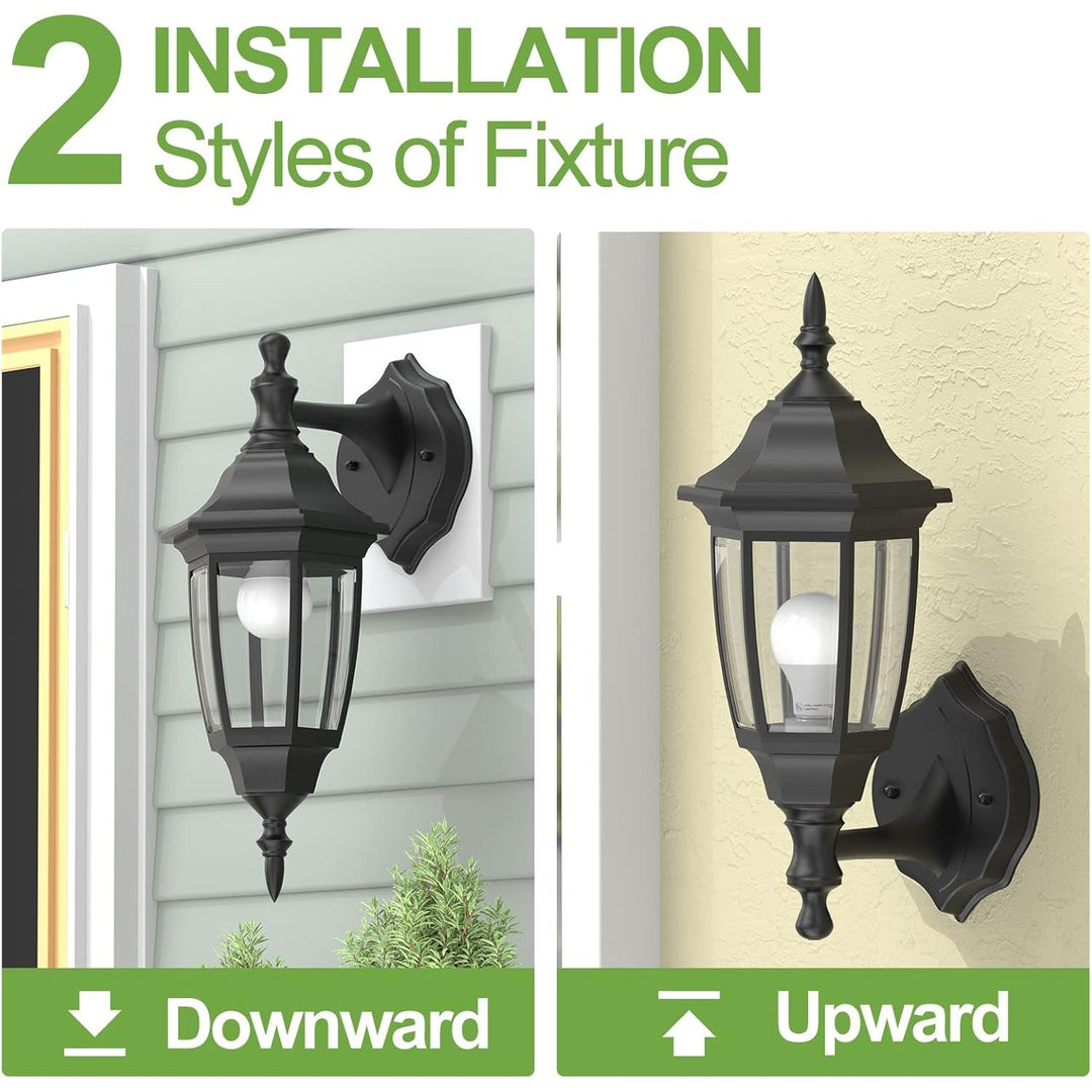 EMART Outdoor Porch Light, Exterior Wall Mount Lantern Fixtures, Anti - Corrosion Waterproof Plastic Material, E26 Socket Lamp for House, Garage, Outside, Backyard, Black, 2 Pack (Bulb Included) - Just Closeouts Canada Inc.