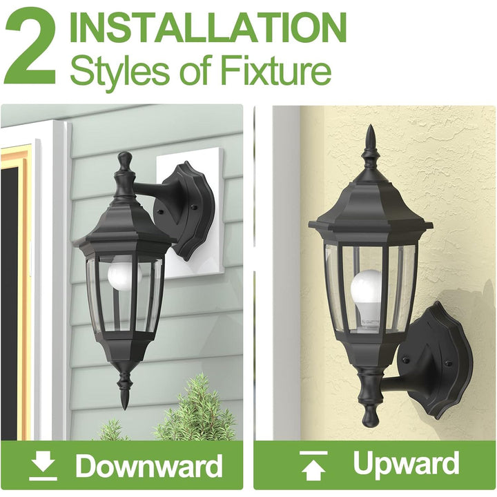 EMART Outdoor Porch Light, Exterior Wall Mount Lantern Fixtures, Anti - Corrosion Waterproof Plastic Material, E26 Socket Lamp for House, Garage, Outside, Backyard, Black, 2 Pack (Bulb Included) - Just Closeouts Canada Inc.
