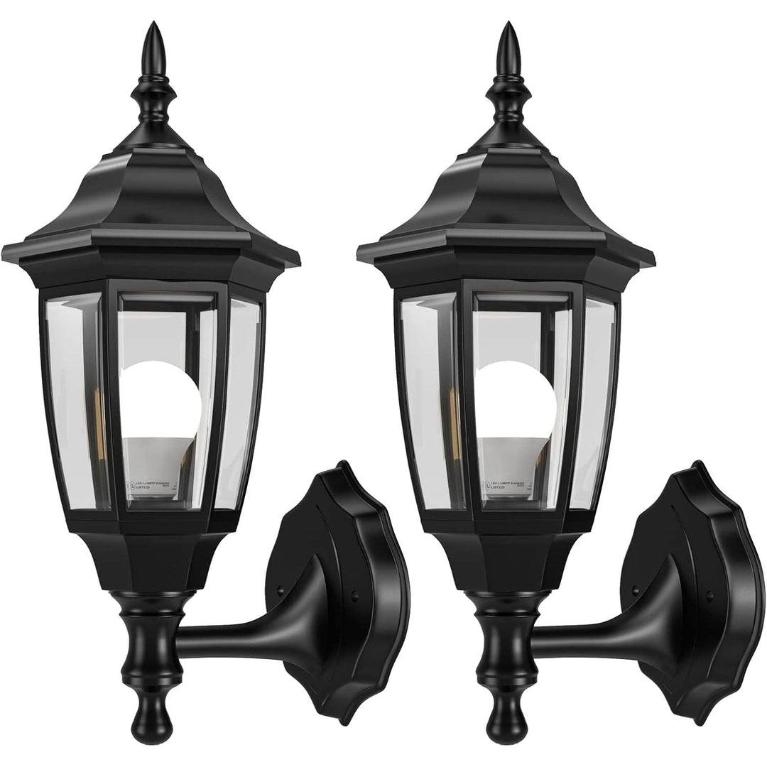 EMART Outdoor Porch Light, Exterior Wall Mount Lantern Fixtures, Anti - Corrosion Waterproof Plastic Material, E26 Socket Lamp for House, Garage, Outside, Backyard, Black, 2 Pack (Bulb Included) - Just Closeouts Canada Inc.