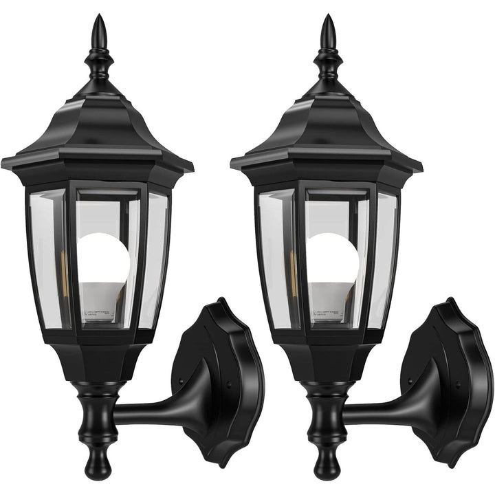 EMART Outdoor Porch Light, Exterior Wall Mount Lantern Fixtures, Anti - Corrosion Waterproof Plastic Material, E26 Socket Lamp for House, Garage, Outside, Backyard, Black, 2 Pack (Bulb Included) - Just Closeouts Canada Inc.