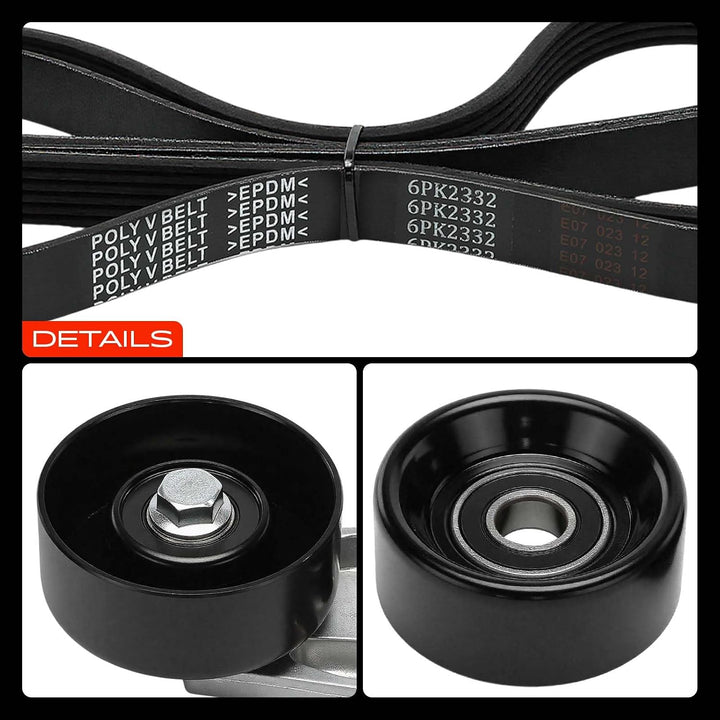 Engine Serpentine Belt Drive Kit with Tensioner & Idler Compatible with Ford Escape 2008, Fusion 2006-2009 & Lincoln Zephyr 2006 & Mercury Mariner 2008, Milan 2006-2009, 3.0L, 5-PC Set - Just Closeouts Canada Inc.
