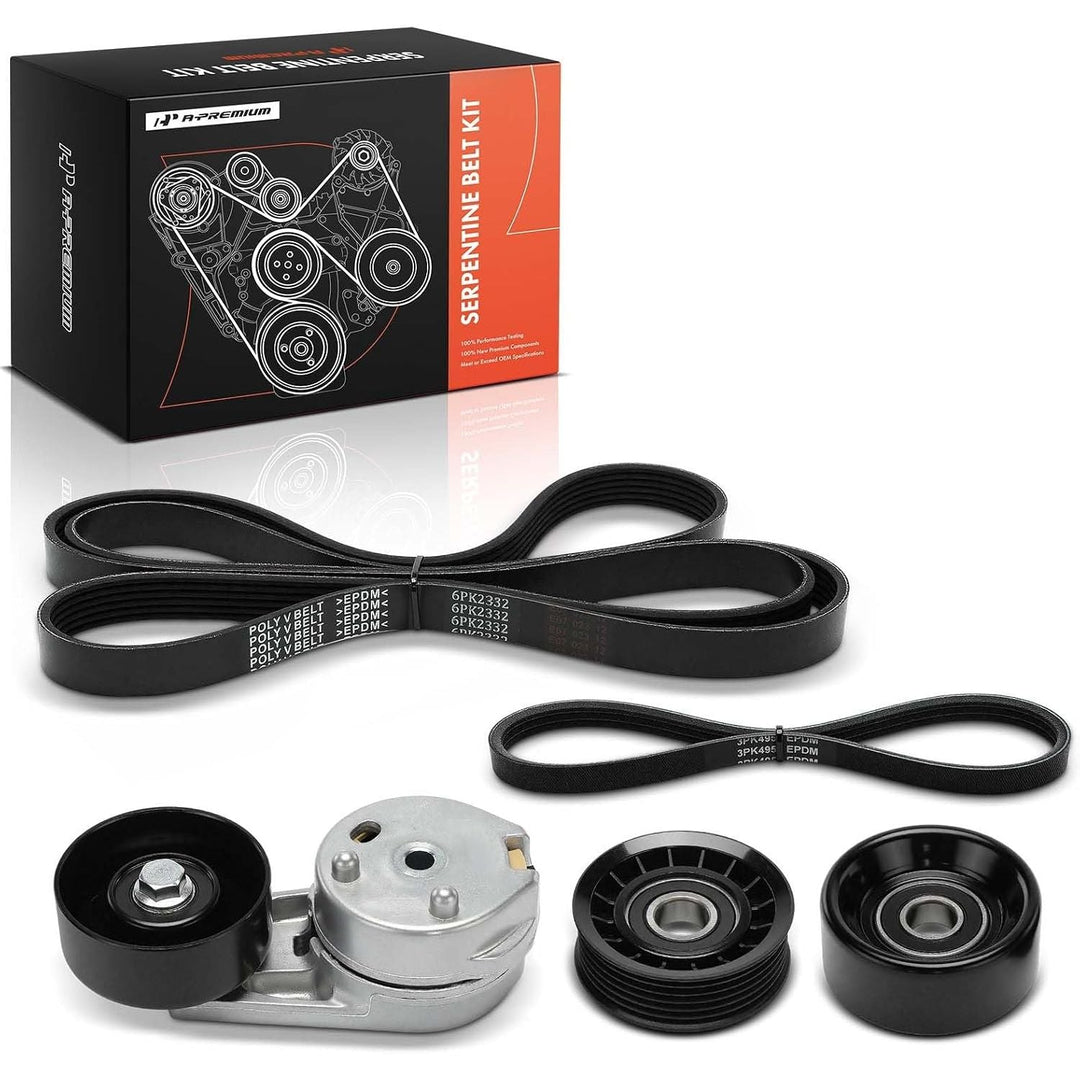 Engine Serpentine Belt Drive Kit with Tensioner & Idler Compatible with Ford Escape 2008, Fusion 2006-2009 & Lincoln Zephyr 2006 & Mercury Mariner 2008, Milan 2006-2009, 3.0L, 5-PC Set - Just Closeouts Canada Inc.