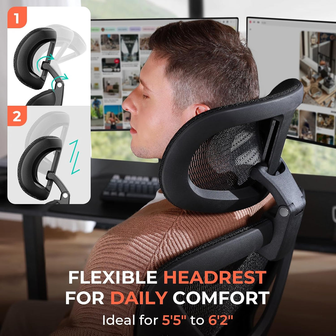 Ergonomic Mesh Office Chair, Adjustable Lumbar High Back Desk Chair 400lbs, 4D Flip - up Arms, 3 - Level Tilt Backrest, 3D Headrest, PU Wheels, Swivel Rolling - Just Closeouts Canada Inc.