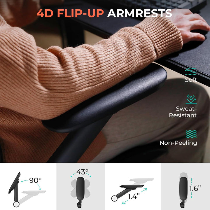 Ergonomic Mesh Office Chair, Adjustable Lumbar High Back Desk Chair 400lbs, 4D Flip - up Arms, 3 - Level Tilt Backrest, 3D Headrest, PU Wheels, Swivel Rolling - Just Closeouts Canada Inc.