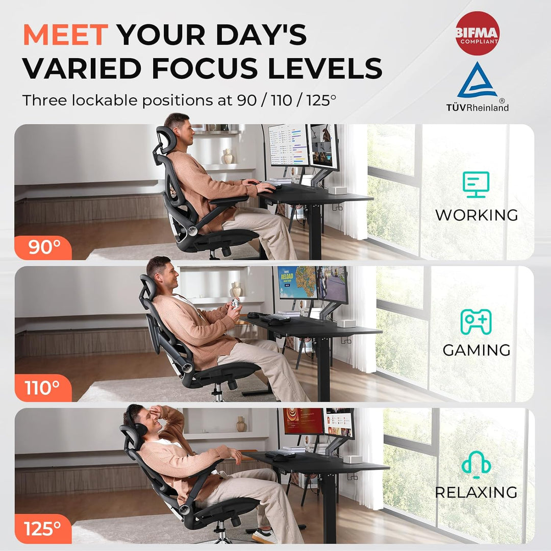 Ergonomic Mesh Office Chair, Adjustable Lumbar High Back Desk Chair 400lbs, 4D Flip - up Arms, 3 - Level Tilt Backrest, 3D Headrest, PU Wheels, Swivel Rolling - Just Closeouts Canada Inc.