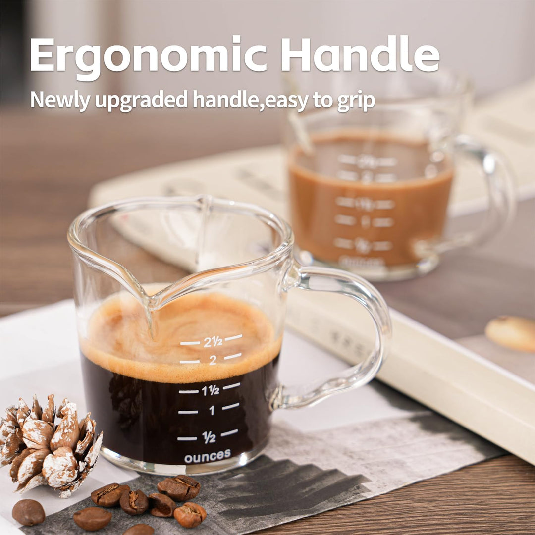 Espresso Shot Glass 2 Pack 3OZ Triple Spout Barista Shot Pitcher Double Spouts Convenient Pouring Handle by BCnmviku (2) - Just Closeouts Canada Inc.