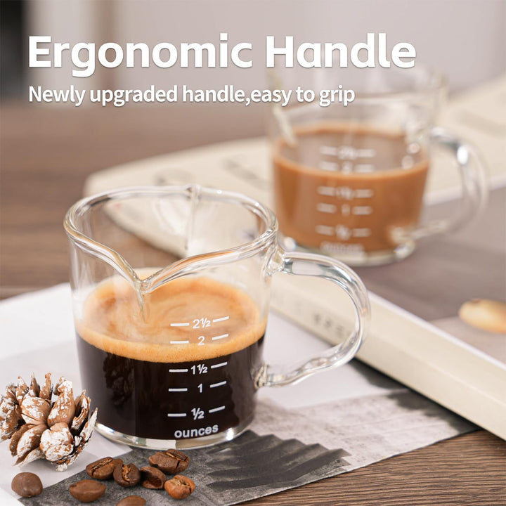 Espresso Shot Glass 2 Pack 3OZ Triple Spout Barista Shot Pitcher Double Spouts Convenient Pouring Handle by BCnmviku (2) - Just Closeouts Canada Inc.