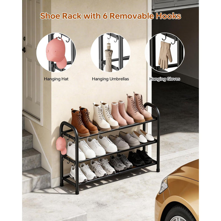 Expandable Shoe Rack, 3 Tier Metal Shoe Racks for Closet & Entryway, Adjustable Heavy Duty Free Standing Shoe Organizer Rack, Ideal for Small Narrow Place_Black_ - Just Closeouts Canada Inc.X004WNMDVV