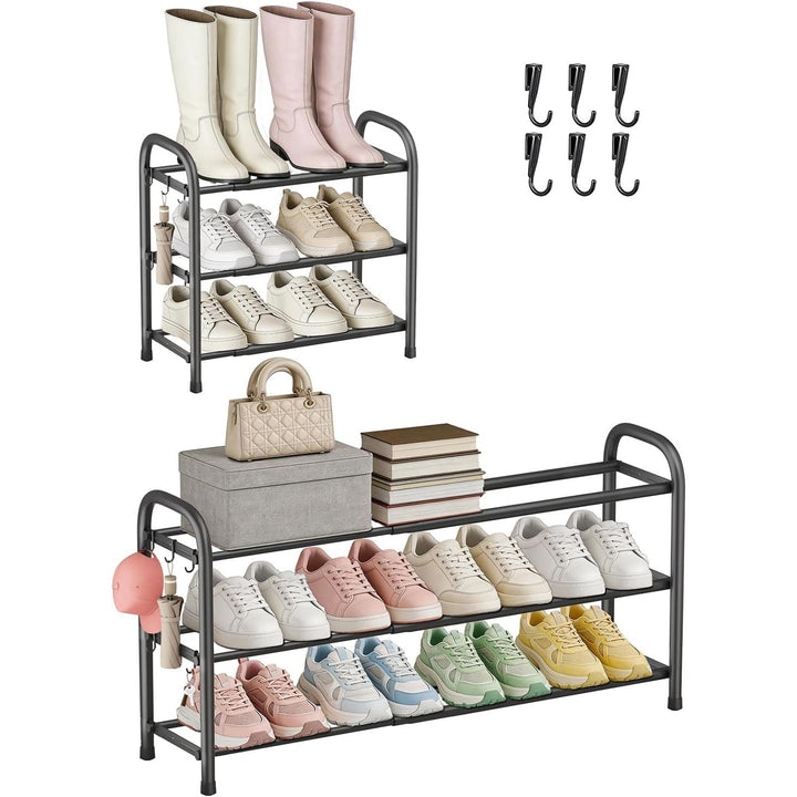 Expandable Shoe Rack, 3 Tier Metal Shoe Racks for Closet & Entryway, Adjustable Heavy Duty Free Standing Shoe Organizer Rack, Ideal for Small Narrow Place_Black_ - Just Closeouts Canada Inc.X004WNMDVV