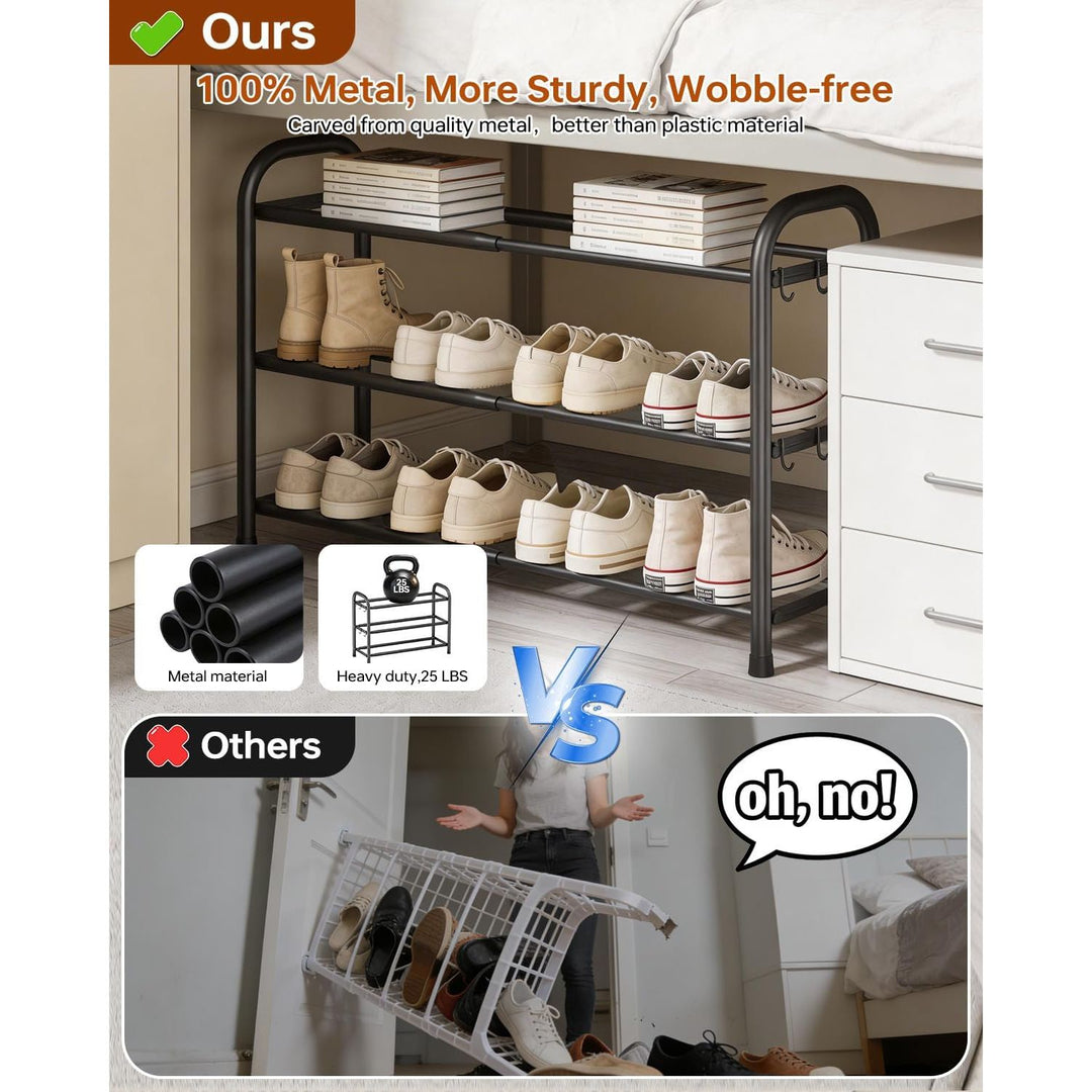 Expandable Shoe Rack, 3 Tier Metal Shoe Racks for Closet & Entryway, Adjustable Heavy Duty Free Standing Shoe Organizer Rack, Ideal for Small Narrow Place_Black_ - Just Closeouts Canada Inc.X004WNMDVV